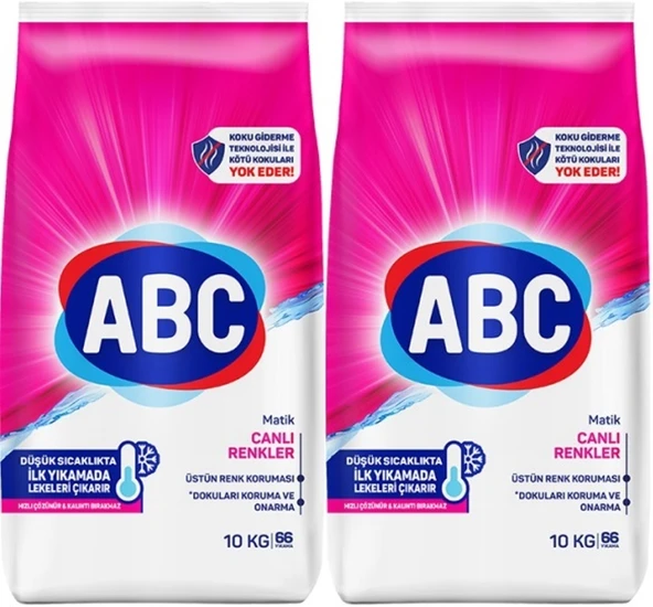 Abc Matik Toz Çamaşır Deterjanı 20Kg (2PK*10KG) Canlı Renkler (132 Yıkama)