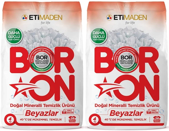 Boron Matik Toz Çamaşır Deterjanı 8KG Doğal Mineralli (2Pk*4Kg) (Beyazlar İçin)