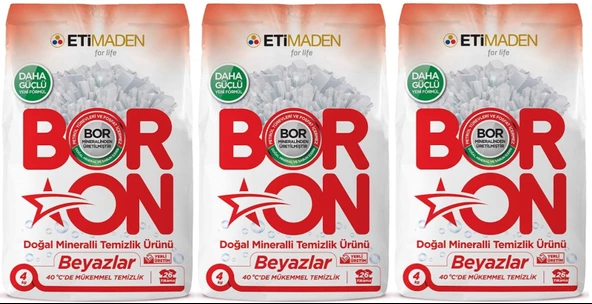 Boron Matik Toz Çamaşır Deterjanı 12KG Doğal Mineralli (3Pk*4Kg) (Beyazlar İçin)