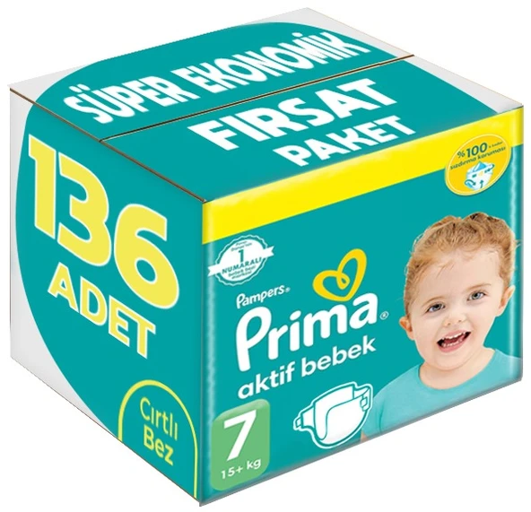 Prima Bebek Bezi Beden:7 (15+Kg) XX Large 136 Adet Süper Ekonomik Fırsat Pk