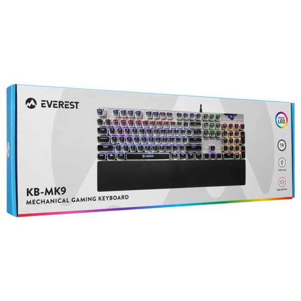 Everest KB-MK9 Gümüş USB Bilek Destekli Daktilo Tuşlu Mekanik Q Red Switch Gaming Oyuncu Klavyesi - 8