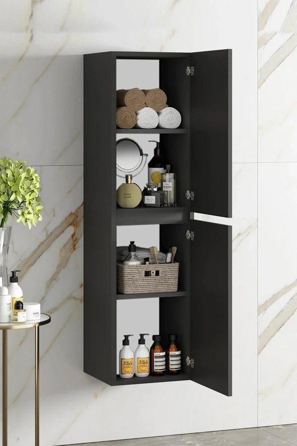 Alfa Banyo Viola Antrasit 140 Cm MDF Banyo Boy Dolabı-HAZIR KURULU - Resim 2