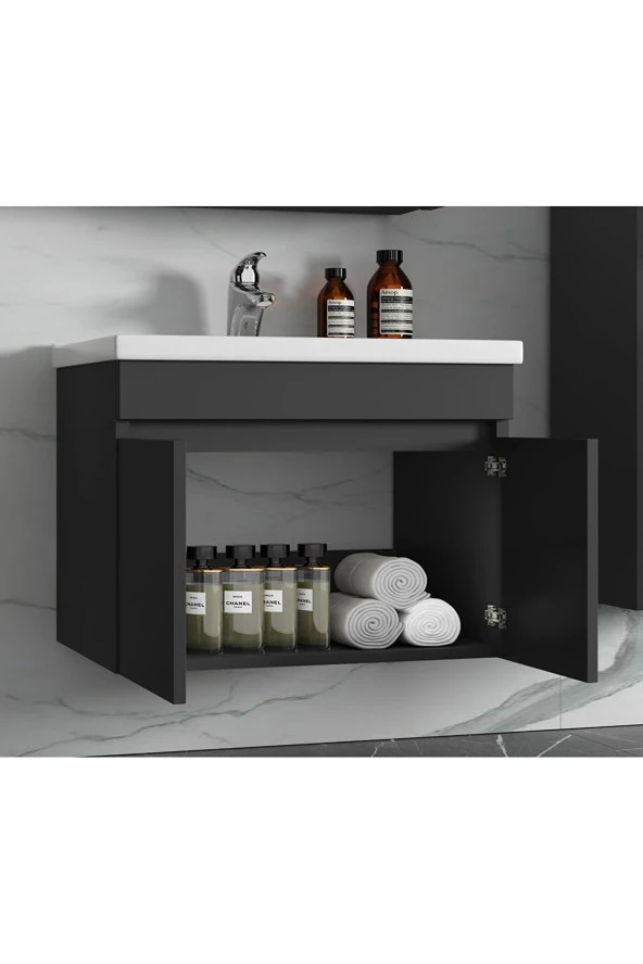 Alfa Banyo Viola Antrasit 115 cm (80+35) MDF Boy Dolaplı Lavabolu Banyo dolabı takımı--HAZIR KURULU - 3
