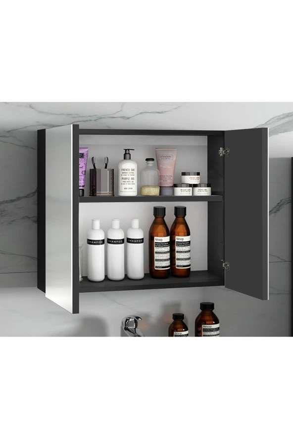 Alfa Banyo Viola Antrasit 115 cm (80+35) MDF Boy Dolaplı Lavabolu Banyo dolabı takımı--HAZIR KURULU - 4