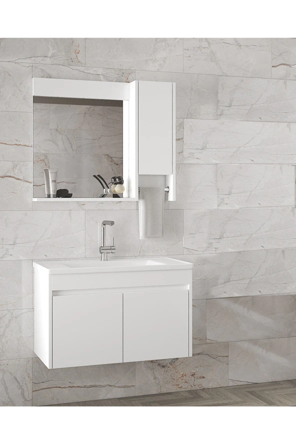 Estella OA-Beyaz-65 cm Mdf-Lavabolu Banyo Dolabı Takımı-HAZIR KURULU