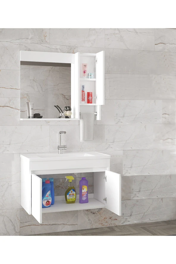 Alfa Banyo Estella OA-Beyaz-65 cm Mdf-Lavabolu Banyo Dolabı Takımı-HAZIR KURULU - 2