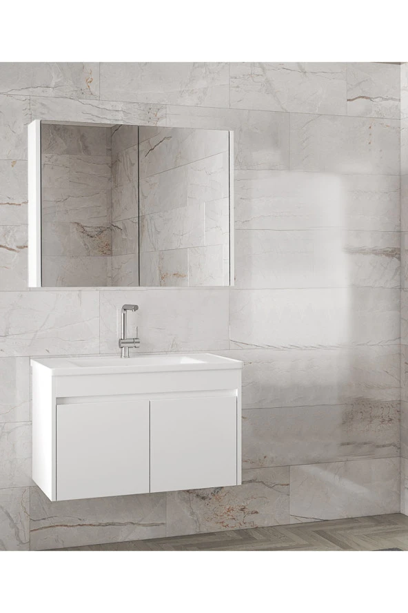 Estella EA-Beyaz-65 cm Mdf-Lavabolu Banyo Dolabı Takımı--HAZIR KURULU