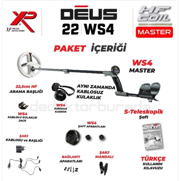 Deus Dedektör - 22,5cm HF Başlık,  WS4 Master - 2