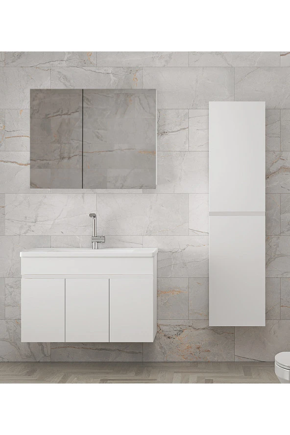 Alfa Banyo Viola3-Beyaz 80+35 cm MDF-Aynalı Seramik Lavabolu Banyo Dolabı Takımı-HAZIR KURULU - 3