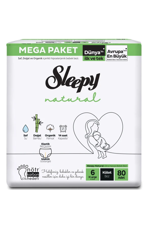 Sleepy Natural Külot Bebek Bezi 6 Numara XL 80 Adet