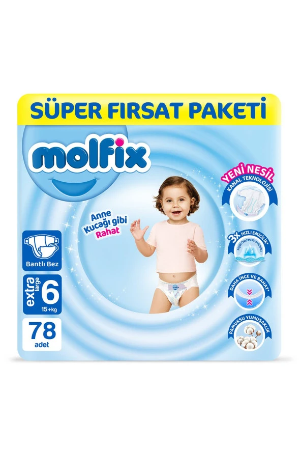 Molfix Bebek Bezi 6 Beden Extra Large Süper Fırsat Paketi 78 Adet