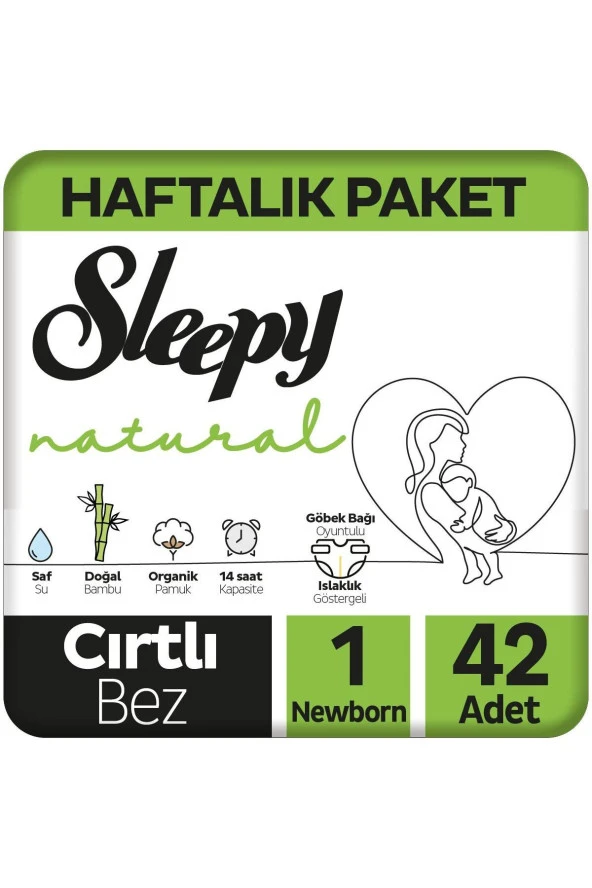 Sleepy Natural Haftalık Paket Bebek Bezi 1 Numara Yenidoğan 42 Adet