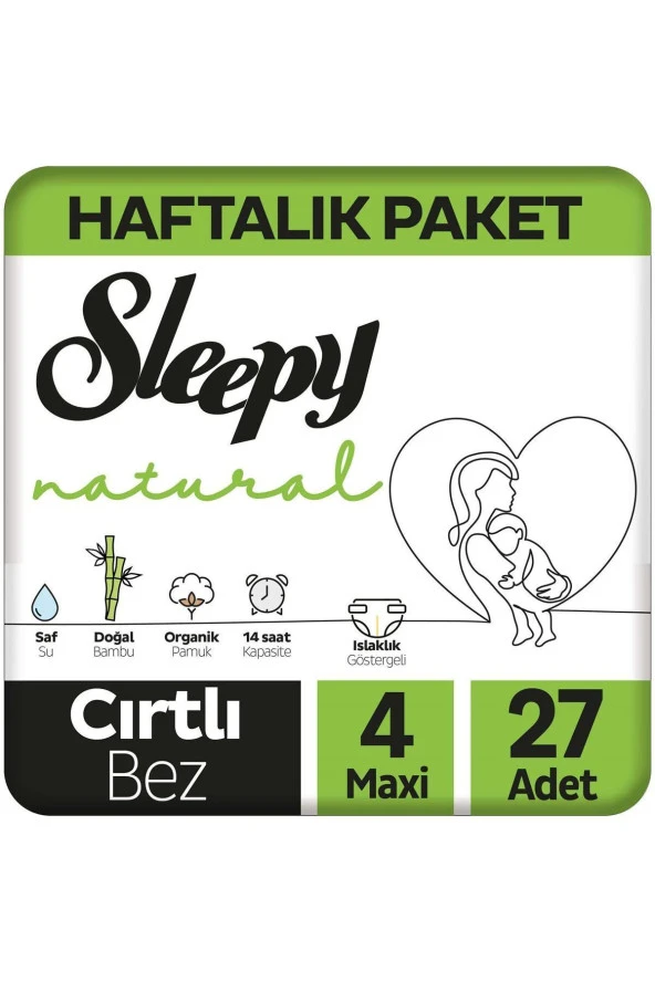 Sleepy Natural Haftalık Paket Bebek Bezi 4 Numara Maxi 27 Adet