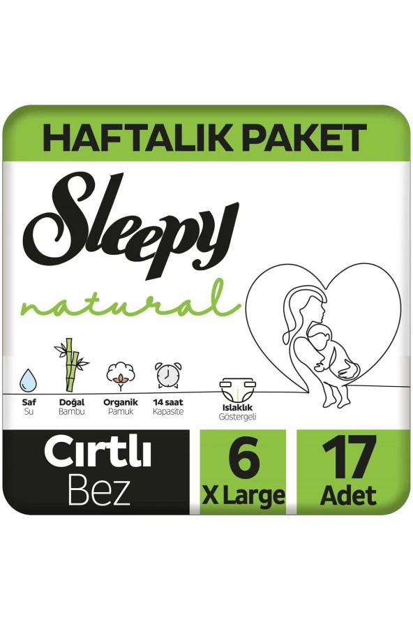 Sleepy Natural Haftalık Paket Bebek Bezi 6 Numara Xlarge 17 Adet
