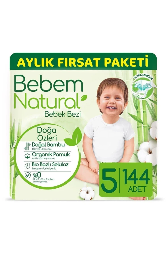 Bebem Natural Bebek Bezi Aylık Fırsat Paketi Junior 5 No 144 Lü