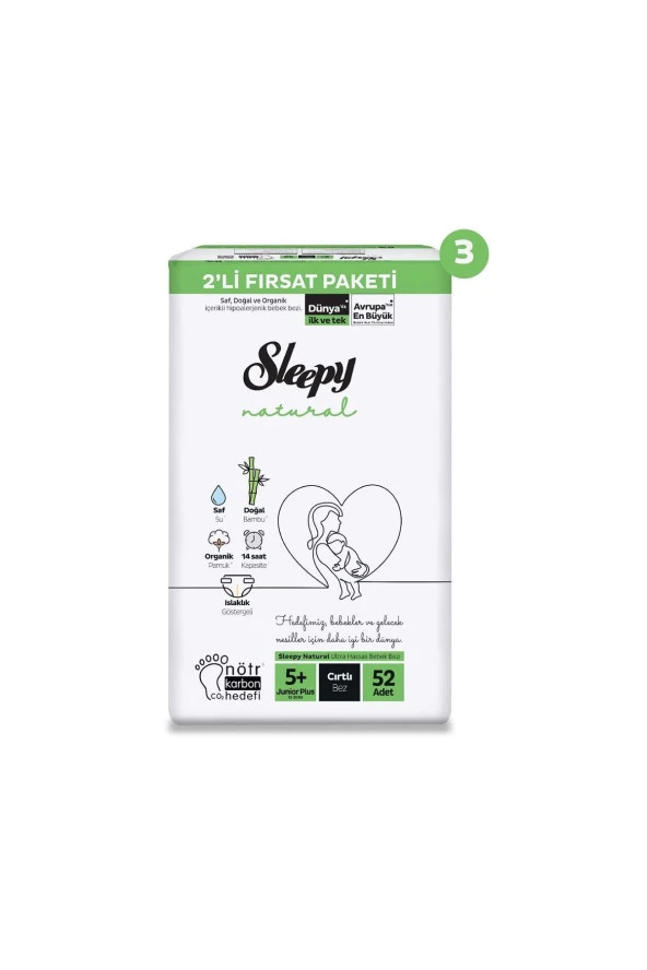Sleepy Natural 2'Li Süper Fırsat Paketi Bebek Bezi 5+ Numara Junior Plus 156 Adet - 2