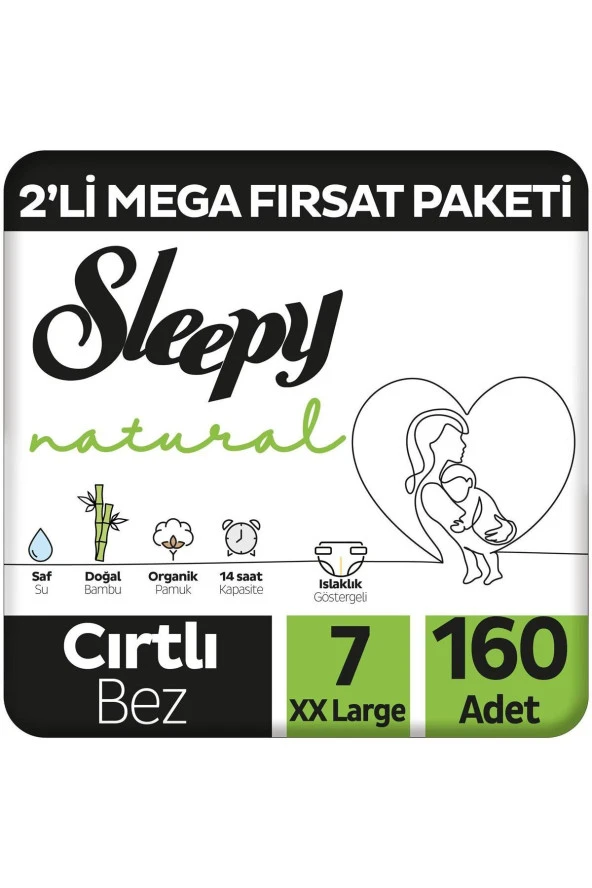 Sleepy Natural 2'Li Mega Fırsat Paketi Bebek Bezi 7 Numara Xxlarge 160 Adet