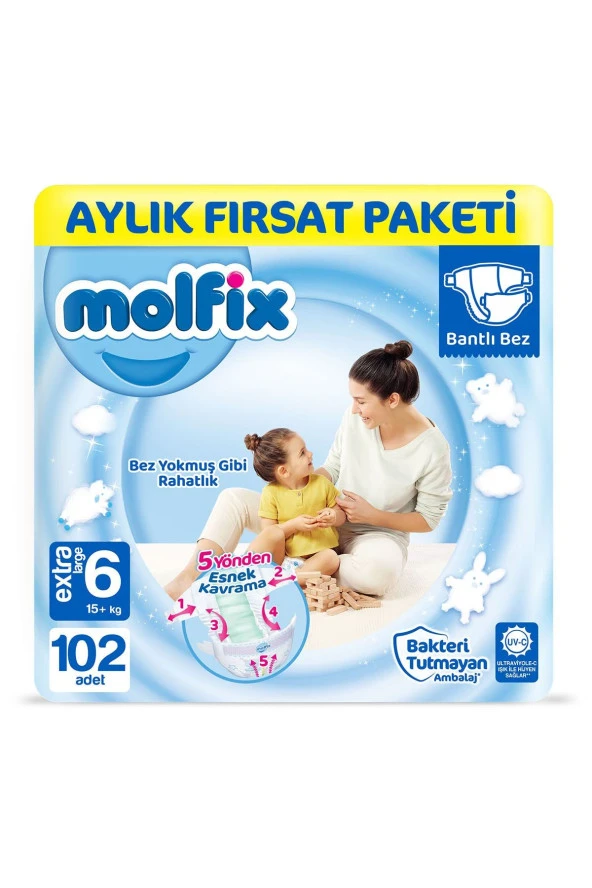 Molfix Bebek Bezi 6 Beden Ekstra Large Aylık Fırsat Paketi 102 Adet