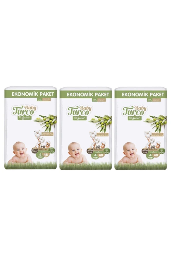 Baby Turco Bebek Bezi Ekonomik Paket 48'l (4 Numara) 8682241205943 3 Paket 144 Adet