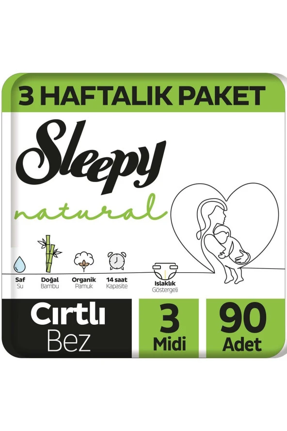 Sleepy Natural 3 Haftalık Paket Bebek Bezi 3 Numara Midi 90 Adet