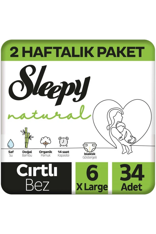 Sleepy Natural 2 Haftalık Paket Bebek Bezi 6 Numara Xlarge 34 Adet
