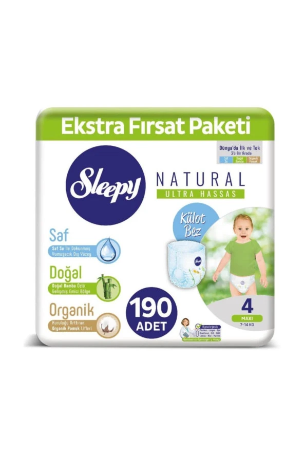 Sleepy Natural Külot Bez 4 Numara Maxi Ekstra Fırsat Paketi 190 Adet