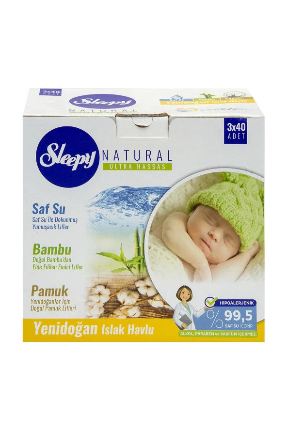 Sleepy Natural Yenidoğan Islak Havlu 40 Yaprak 3'lü Paket
