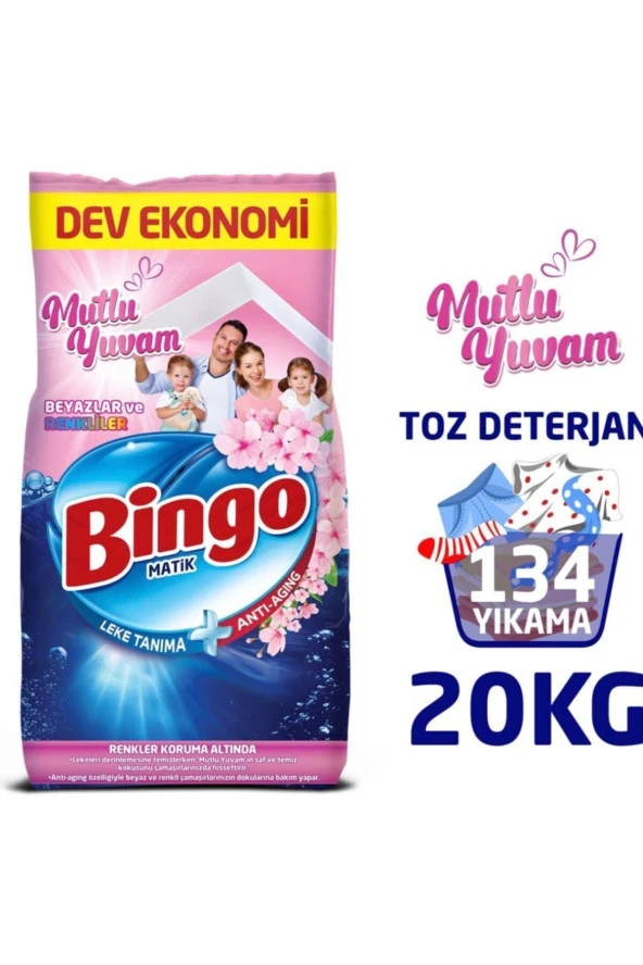 Bingo Matik 10 Kg Mutlu Yuvam Renkliler Ve Beyazlar Toz Çamaşır Deterjanı Ekonomi Paketi 2'li