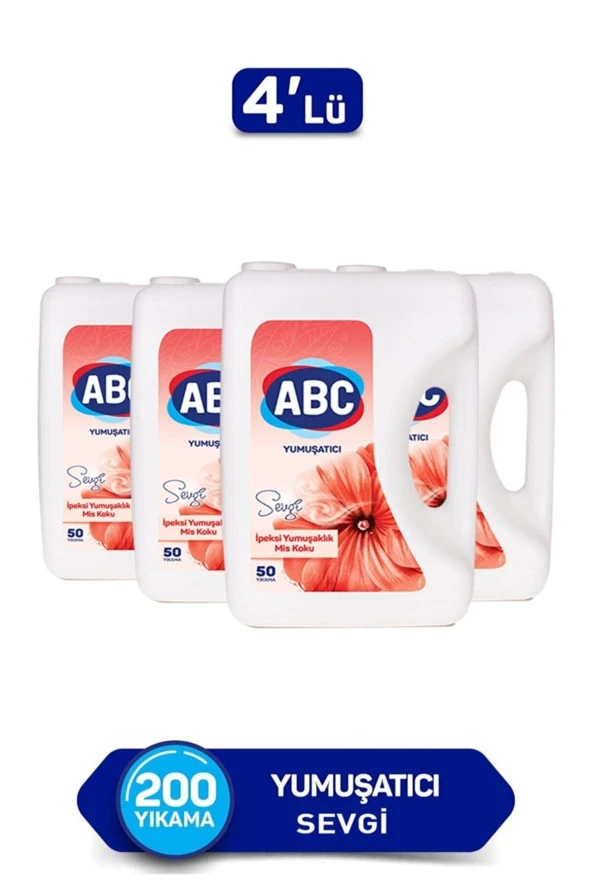 ABC Sıvı Çamaşır Yumuşatıcı Deterjan Sevgi 5 Litre X 4 Adet