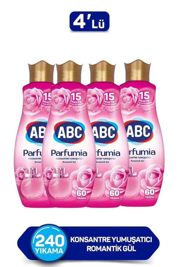 ABC Parfumia Romantik Gül Konsantre Yumuşatıcı 1440 ml 4'lü Seti