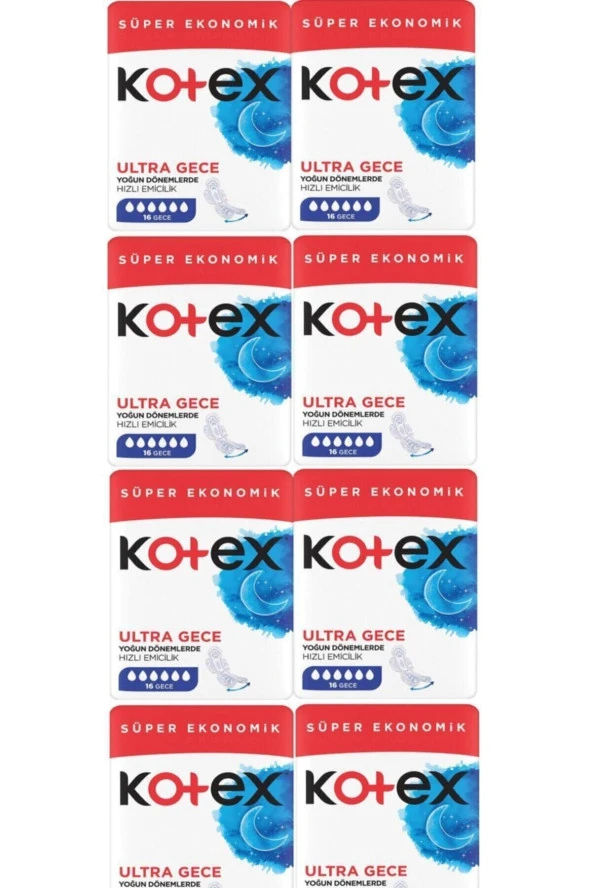 Kotex Ultra Hijyenik Ped Gece 16'lı 8 Paket 108 Adet