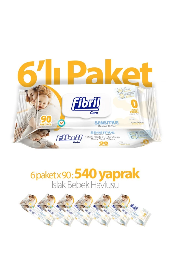 Fibril Baby Sensitive Islak Mendil 6x90 Lı Paket 540 Yaprak