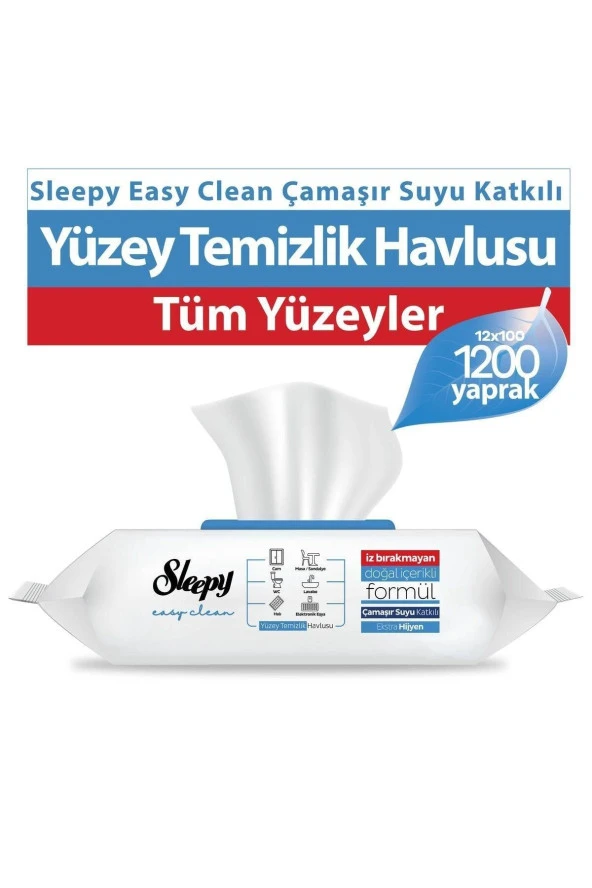 Sleepy Easy Clean Çamaşır Suyu Katkılı Yüzey Temizlik Havlusu 12X100 (1200 Yaprak)