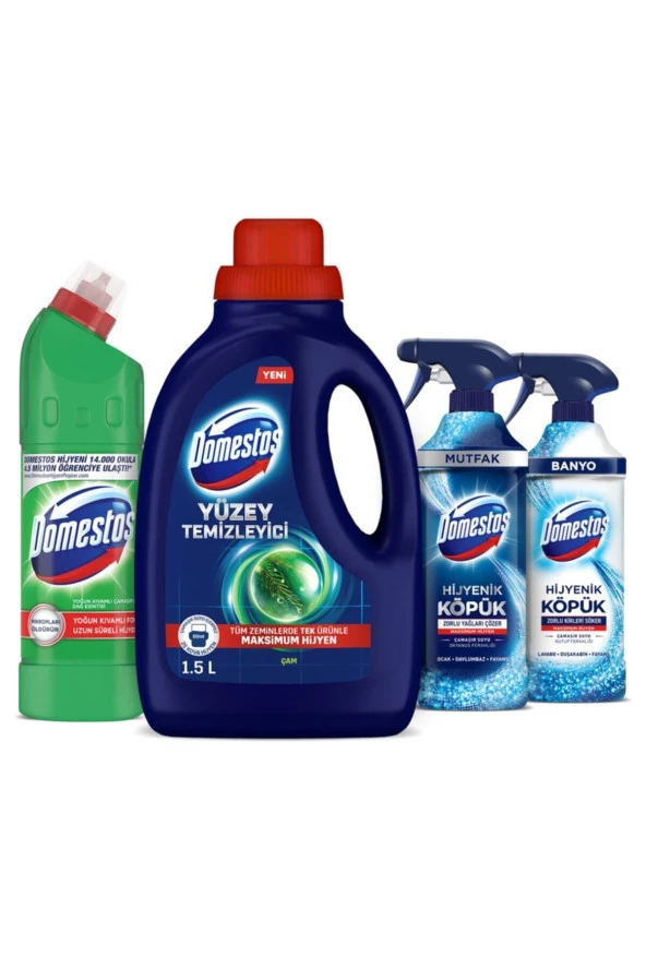 Domestos Yüzey Temizleyici Çam1500ml+dağ Esintisi Çamaşır Suyu750ml+hijyenik Köpük Banyo/muftak450ml