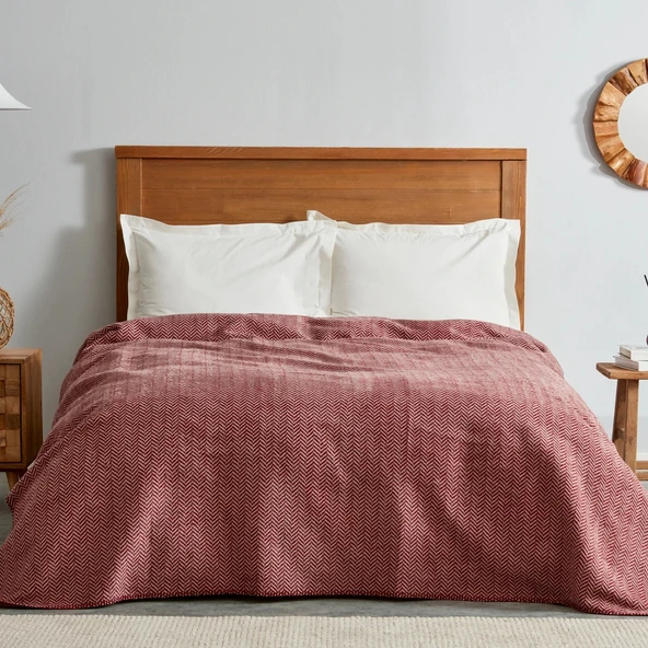 Karaca Home Sandra Çift Kişilik Balık Sırtı Desenli Pamuk Battaniye Bordo ürün görseli 1