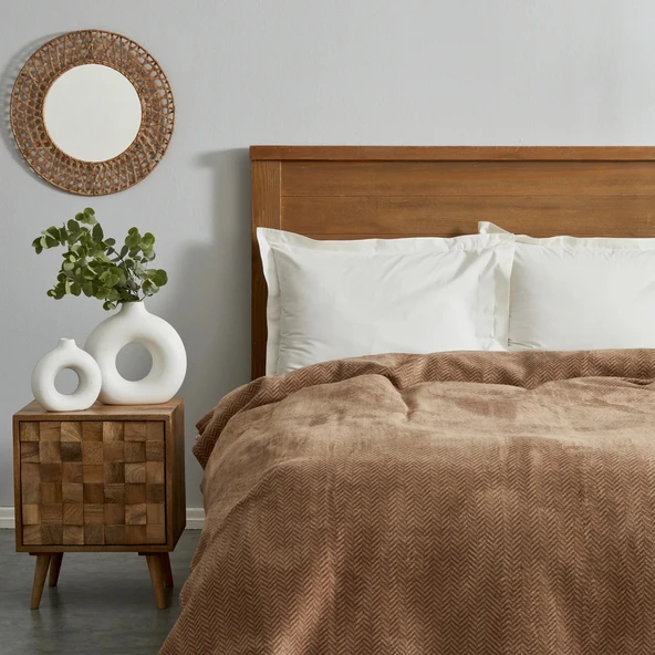 Karaca Home Sandra Çift Kişilik Balık Sırtı Desenli Pamuk Battaniye Bej - 3