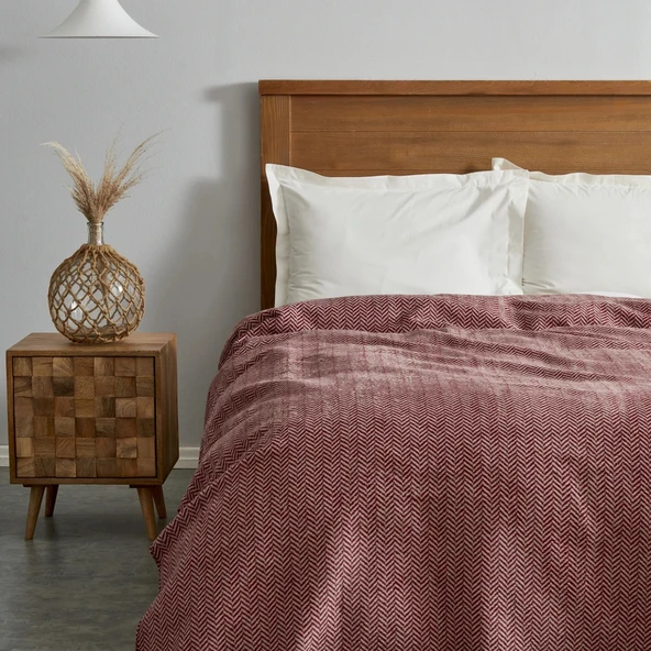 Karaca Home Sandra Çift Kişilik Balık Sırtı Desenli Pamuk Battaniye Bordo - Resim 2