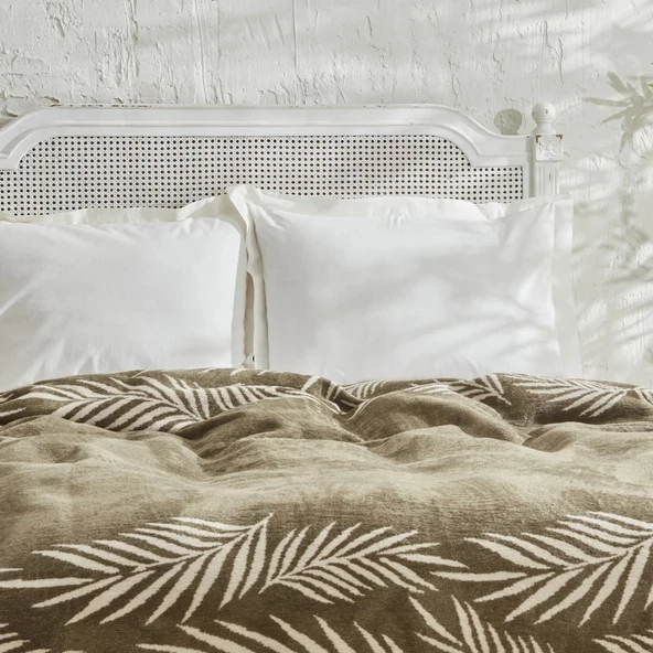 Karaca Home Leaf Çift Kişilik Pamuklu Battaniye Haki - 3