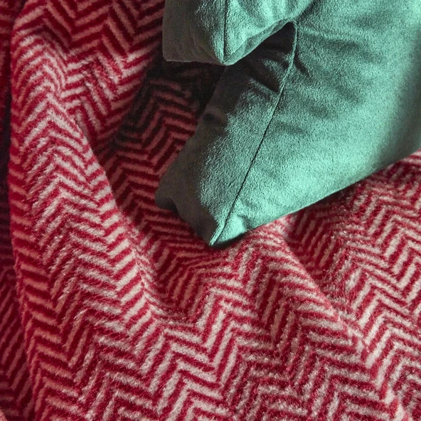 Karaca Home Sandra Çift Kişilik Balık Sırtı Desenli Pamuk Battaniye Bordo - Resim 5