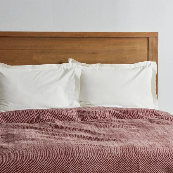 Karaca Home Sandra Çift Kişilik Balık Sırtı Desenli Pamuk Battaniye Bordo - Resim 3