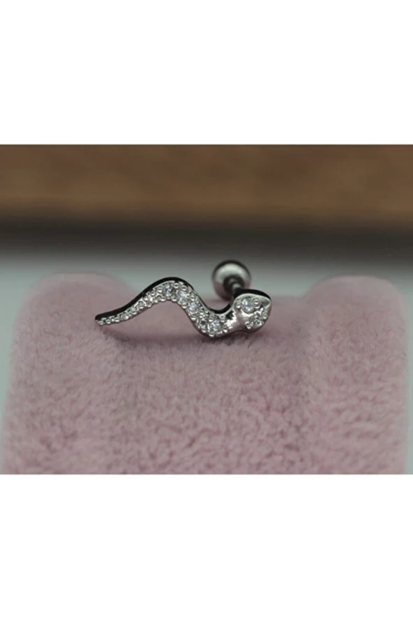 Paslanmaz Kararmaz Cerrahi Çelik Yılan Tragus, Kıkırdak, Helix 8mm Piercing (İKİ TARAFLI AÇILABİLİR) - 2