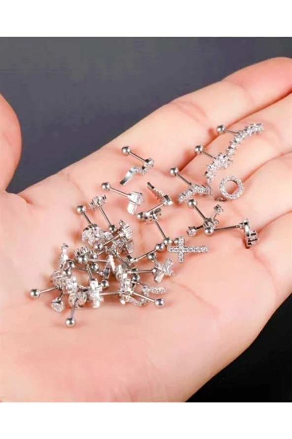 Paslanmaz Kararmaz Cerrahi Çelik Yılan Tragus, Kıkırdak, Helix 8mm Piercing (İKİ TARAFLI AÇILABİLİR) - 9