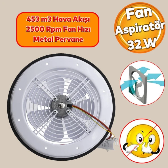 Banyo Wc Havalandırma Aspiratörü Fanı Aksiyel Baca Kirli Hava Kötü Koku Fan Metal Vantilatör 160 mm