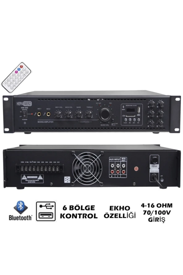 Hepa Merz HM250 - 6 Bölgeli Anfi 250 Watt 6 Zone Mikser Amfi Usb Bluetooth - 3