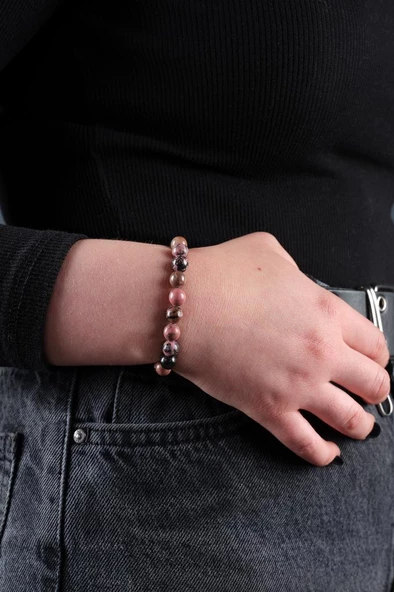 Sertifikalı Doğal Taş Rodonit Erkek Kadın Hediye Bileklik Unisex 8mm %100 Orijinal Ürün - 3