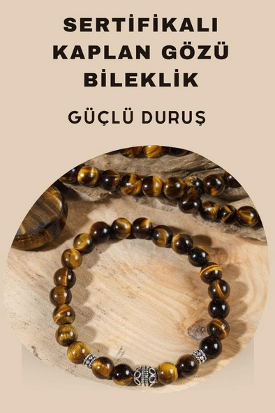Güçlü Duruş Doğal Taş Bileklik - Sertifikalı Erkek Doğal Taş Kaplangozu Erkek Bileklik