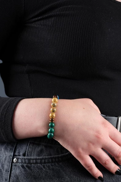 Sertifikalı Oğlak Burcu Doğal Taş Kadın Erkek Bileklik Jasper,malahit,akik,ametist Hematit 8mm - 3