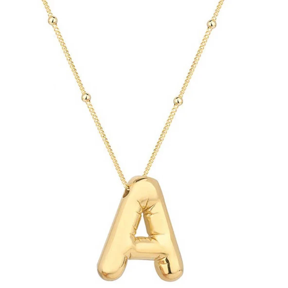 925 Ayar Gümüş Gold Balon A Harfi Kadın Kolye ürün görseli 1
