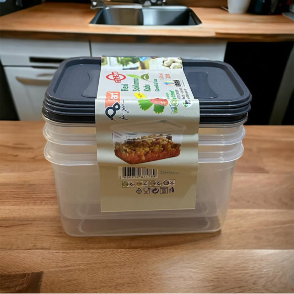 3 lü set 1.3 litre saklama kabı erzak kabı - 2