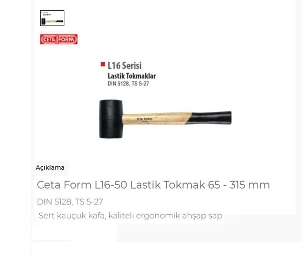 Ceta Form L16-50 Lastik Tokmak 65 - 315 Mm